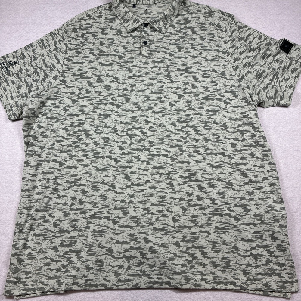 Adidas Golf Polo Mens‎ 2XL Green Splatter Camo Performance Stretch Short Sleeve